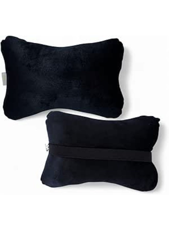 Universal Soft Car Headrest Pillow (2-Pack) - Premium Velvet Neck Support Cushion - Ergonomic Pain Relief Design for All Car Seats - Black - Image 2